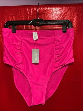 Forever 21 Bright Pink High-Waist Ruched Bikini Bottoms